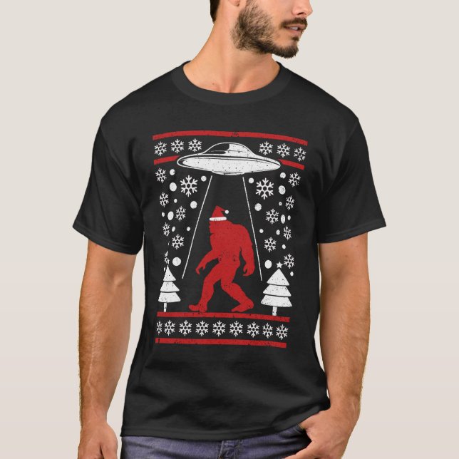 T-shirt Santa hat Bigfoot Alien Ufo Sasquatch (Devant)