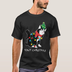 T-shirt Santa Hat Chat Meowy X-Mas Light Up Funny Noël
