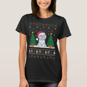 T-shirt Santa Hat Chien Maltais Noël Les lumières de l'arb