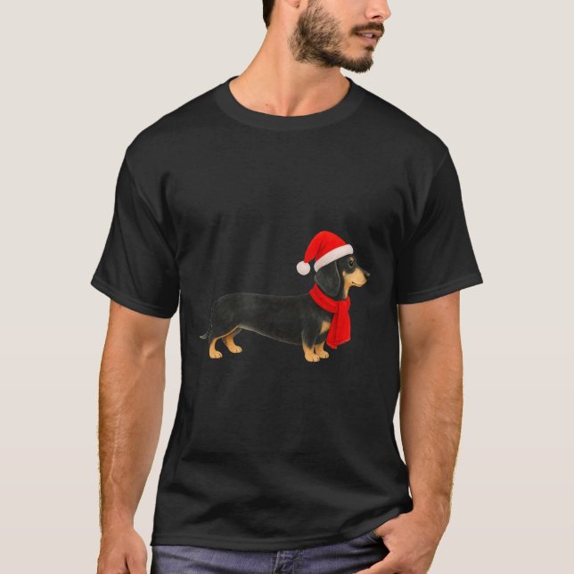 T-shirt Santa Hat Dachshund Christmas Funny Cute Dog Mom  (Devant)