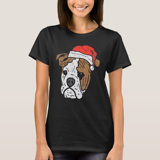 T-shirt Santa Hat English Bulldog Christmas Pet Dog  Owner (Devant)
