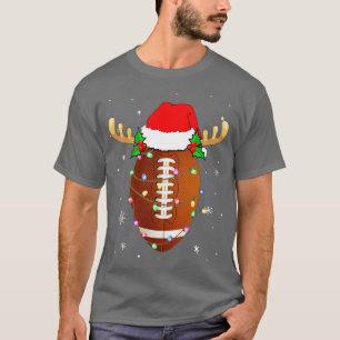 T-shirt Santa Hat Football Reindeer lumières de Noël heure