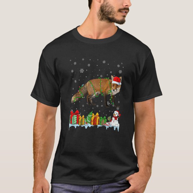 T-shirt Santa Hat Fox illuminations de Noël Animaux (Devant)
