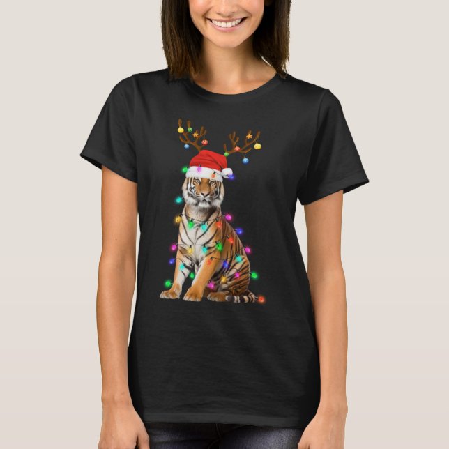 T-shirt Santa Hat Funny Tigre Arbre Noël Animal léger Chri (Devant)