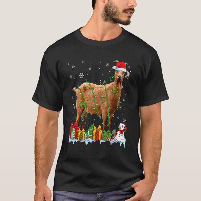 T-shirt Santa Hat Goat Christmas Lights Animals (Devant)