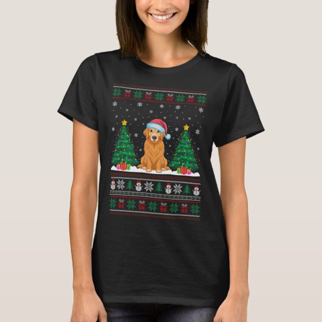 T-shirt Santa Hat Golden Retriever Chien Xmas Arbre Lumièr (Devant)