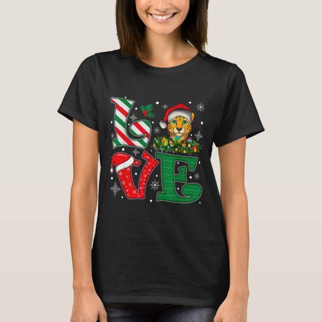 T-shirt Santa Hat Love Cheetah Animal Xmas Men Women Girls (Devant)