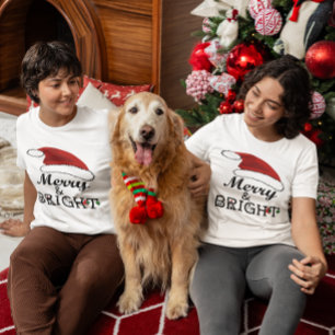 T-shirt Santa Hat Merry & Bright Christmas Femmes