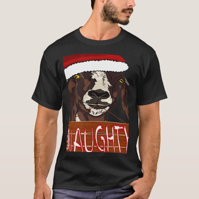 T-shirt Santa Hat Naughty Sign Christmas Goat (Devant)