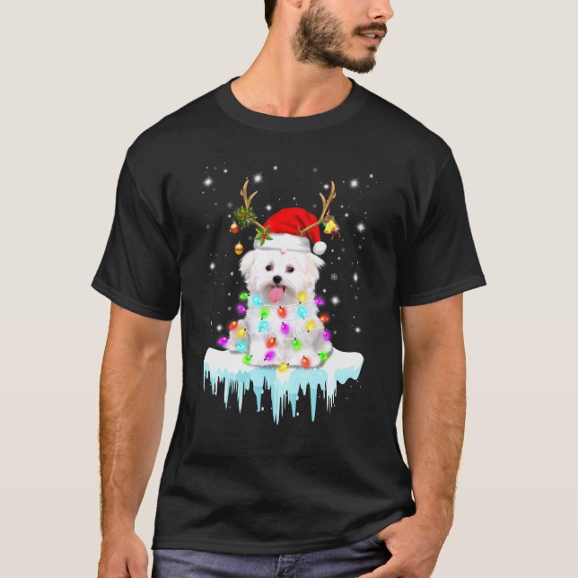 T-shirt Santa Hat Noel Reindeer maltais Lumière Ornementat (Devant)