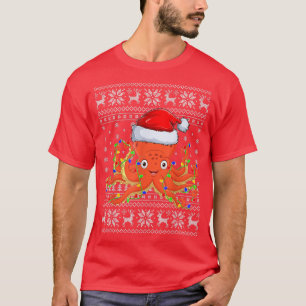 T-shirt Santa Hat Octopus Xmas Éclairage Octopus laide Chr