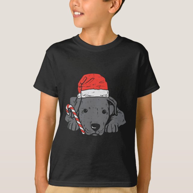 T-shirt Santa hat pitbull pit chien noël Noël Noël (Devant)