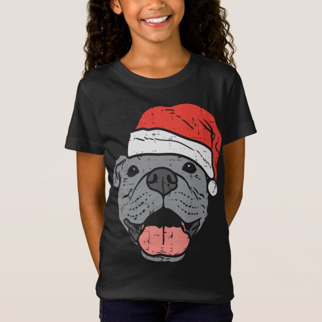 T-Shirt Santa Hat Pitbull Pit Noël Noël Noël Fête Amoureux (Devant)
