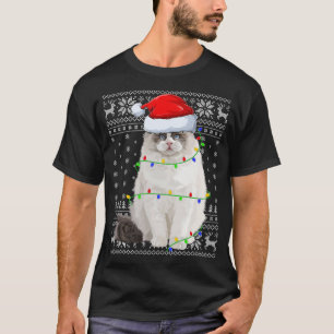 T-shirt Santa Hat Ragdoll Chat Xmas Éclairage Laid Ragdoll
