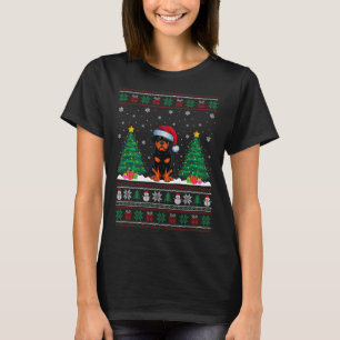 T-shirt Santa Hat Rottweiler Chien Noël Arbre Lumière Ugl