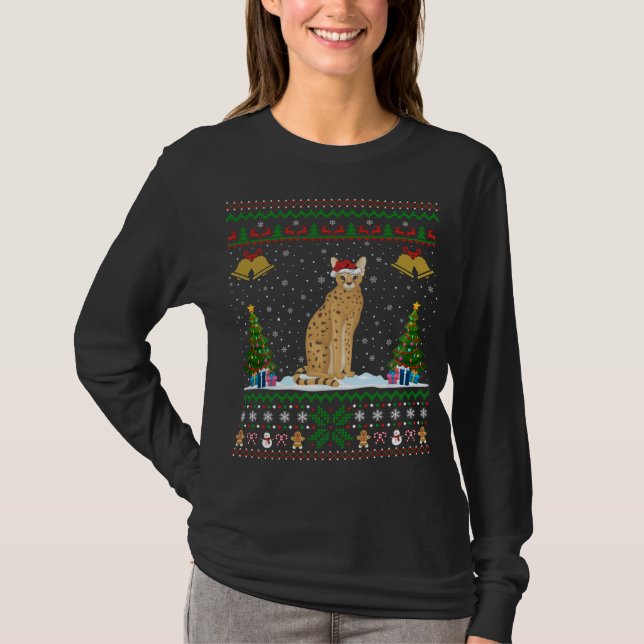 T-shirt Santa Hat Serval Éclairage Noël Serval Laide (Devant)