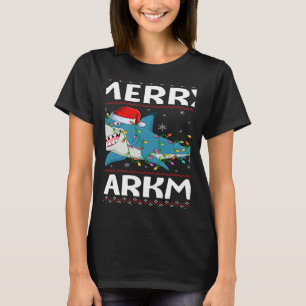 T-shirt Santa Hat Shark lumières de Noël laids joyeux Shar