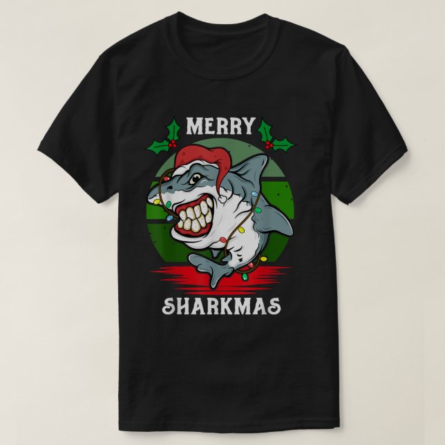 T-shirt Santa Hat Shark Merry Sharkmas Christmas PJ Pajama (Design devant)