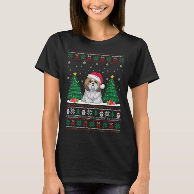 T-shirt Santa Hat Shih Tzu Chien Les lumières des arbres d (Devant)