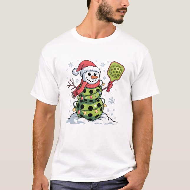 T-shirt Santa Hat Snowman Noël Funny Pickleball (Devant)