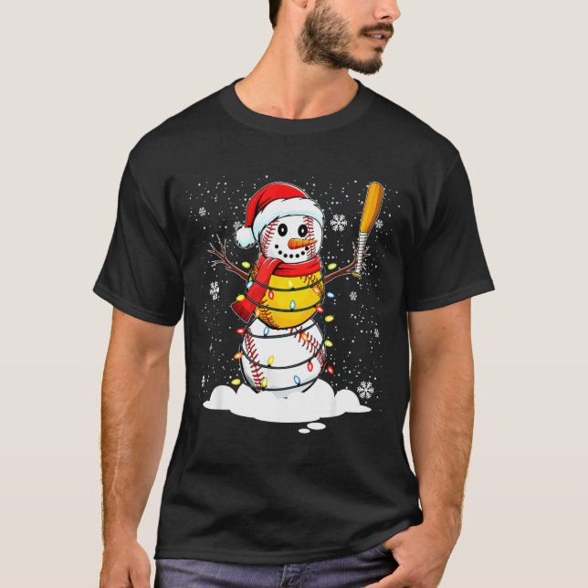 T-shirt Santa Hat Snowman Xmas Funny Baseball Softball Chr (Devant)