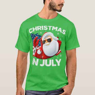 T-shirt Santa Hat USA Flag Summer Party Funny Christmas In