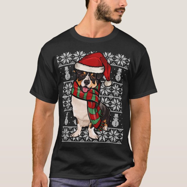 T-shirt Santa Hat Xmas Cardigan Welsh Corgi Noël laid (Devant)