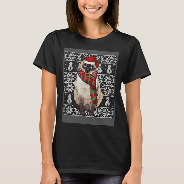 T-shirt Santa Hat Xmas Siamese Cat Ugly Christmas (Devant)