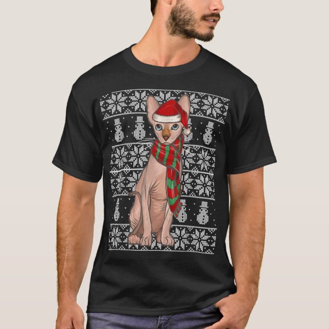 T-shirt Santa Hat Xmas Sphynx Chat Noël laid (Devant)