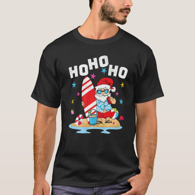 T-shirt Santa Ho Ho Ho Summer Surfing Santa Christmas In J (Devant)