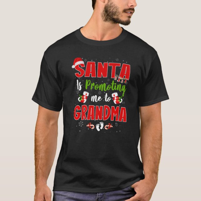 T-shirt Santa Is Promoting Me To Grandma Footprint Pregnan (Devant)