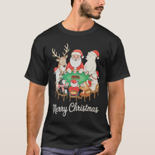 T-shirt Santa jouant au poker ours polaire manchot renne