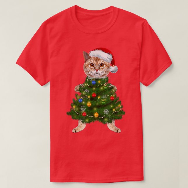 T-shirt Santa Maine Coon Cat Christmas Tree Light Funny Xm (Design devant)