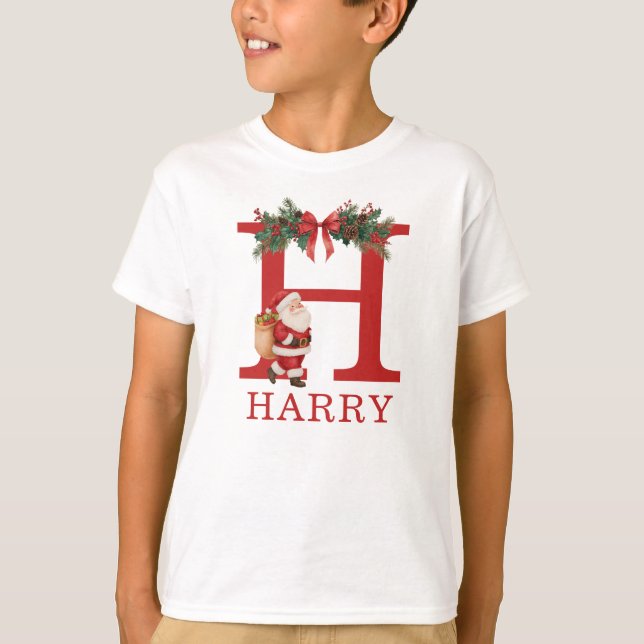T-shirt Santa Monogrammed and Name Family Matching (Devant)