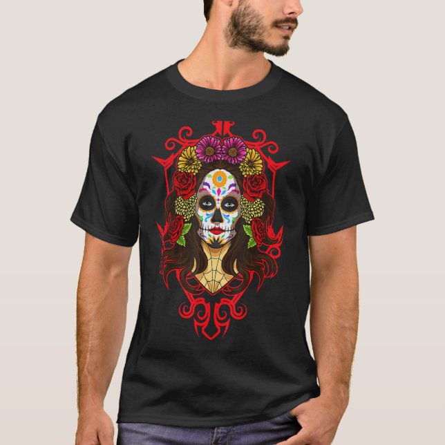 T-shirt Santa Muerte  La Calavera Catrina  Sugar Skull (Devant)