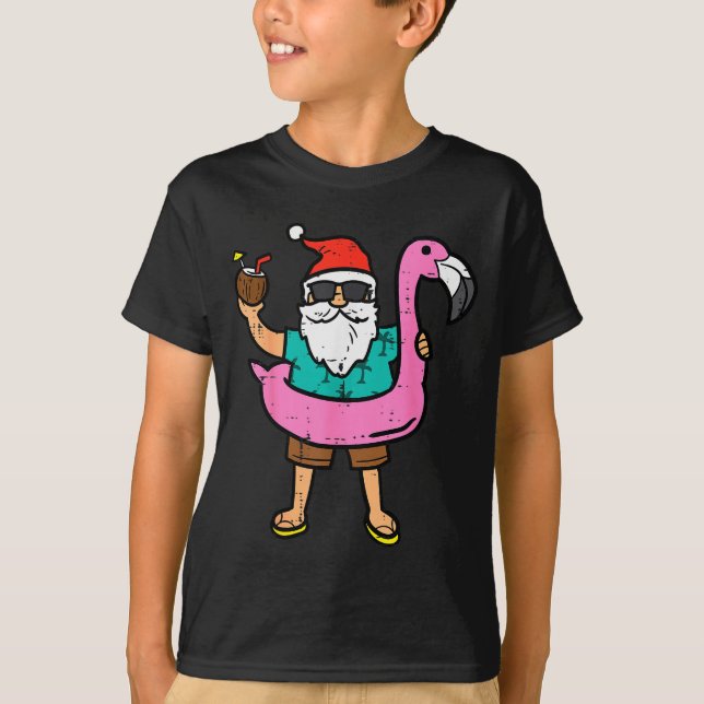T-shirt Santa On Flamingo Floatie Cute Christmas In July X (Devant)