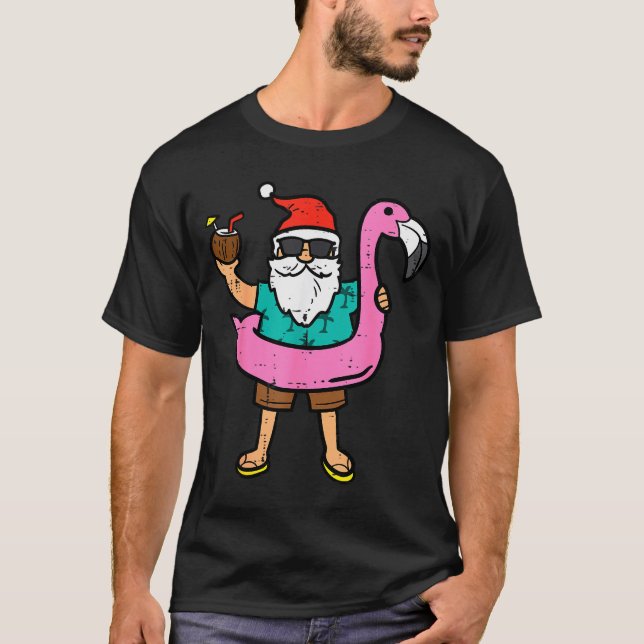 T-shirt Santa On Flamingo Floatie Cute Christmas In July X (Devant)
