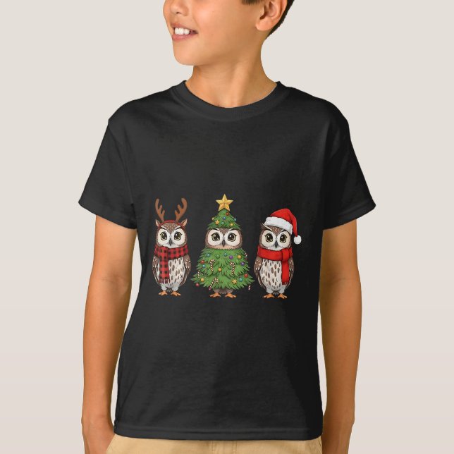 T-shirt Santa Owl Christmas Tree Owl Lover Animal Xmas Paj (Devant)