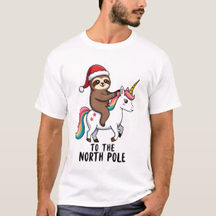 T-shirt Santa Paresseux à Cheval sur Licorne Drôle Fille N
