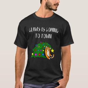 T-shirt Santa Paws arrive en ville, chat de Noël en pyjama