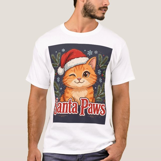 T-shirt Santa Paws Chat — Noël (Devant)