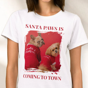 T-shirt Santa Paws Moderne Rouge Drôle Photo de Noël d'Ani