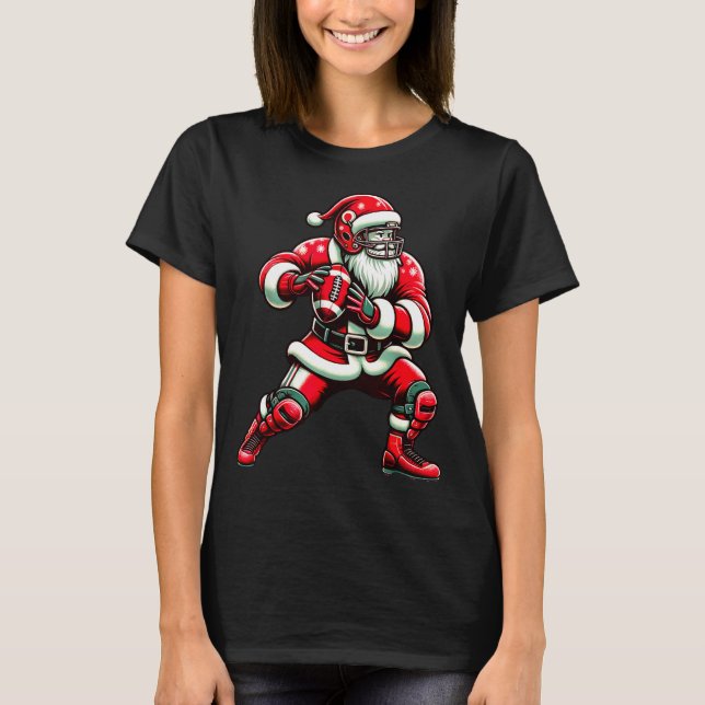 T-shirt Santa Playing American Football Christmas Women Me (Devant)