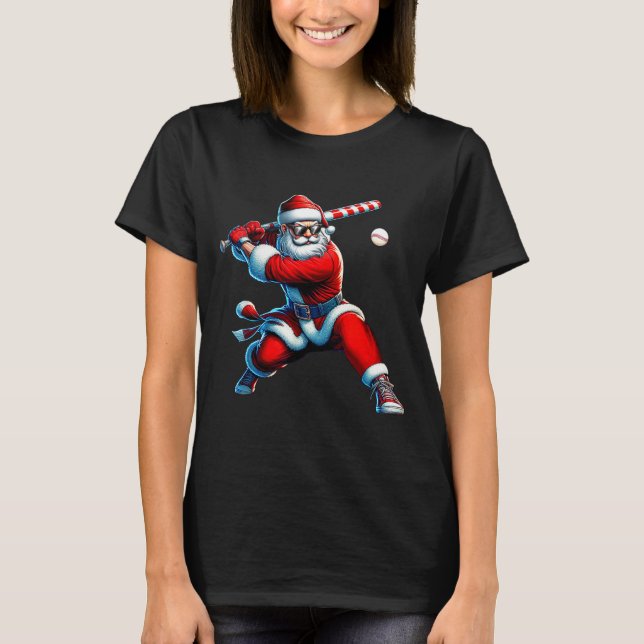 T-shirt Santa Playing Baseball Men Boys Christmas Baseball (Devant)