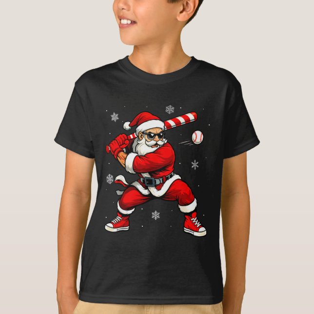 T-shirt Santa Playing Baseball Xmas Funny Christmas Baseba (Devant)