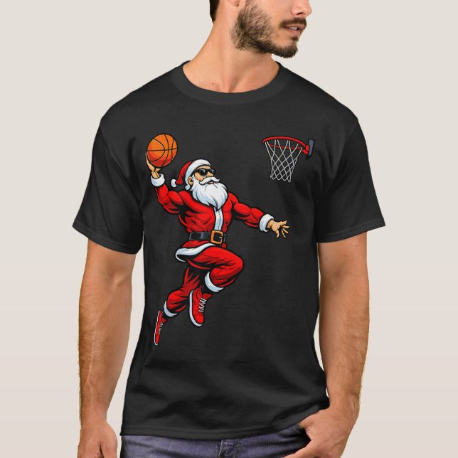 T-shirt Santa Playing Basketball Xmas Funny Christmas Bask (Devant)