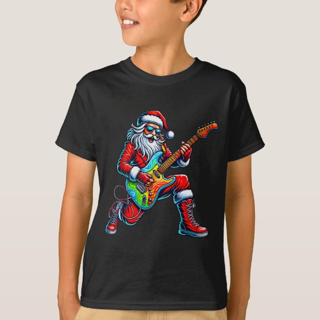 T-shirt Santa Playing Guitar Musician Guitarist Christmas  (Devant)