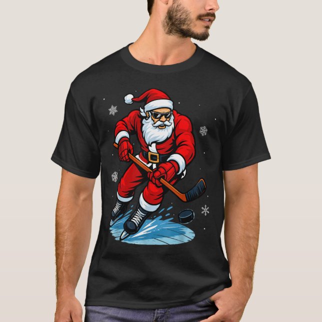 T-shirt Santa Playing Ice Hockey Xmas Funny Christmas Hock (Devant)