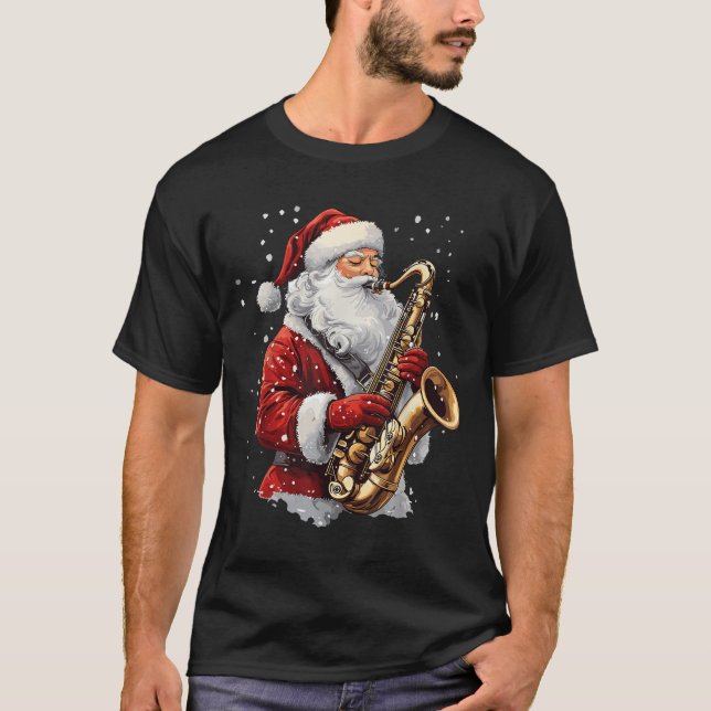 T-shirt Santa Playing Saxophone Xmas Musician Saxophonist  (Devant)