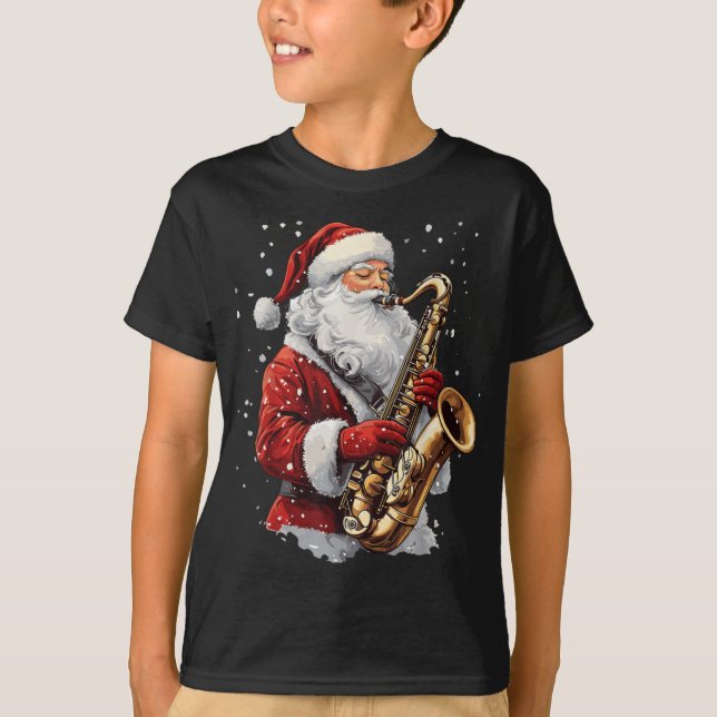 T-shirt Santa Playing Saxophone Xmas Musician Saxophonist  (Devant)